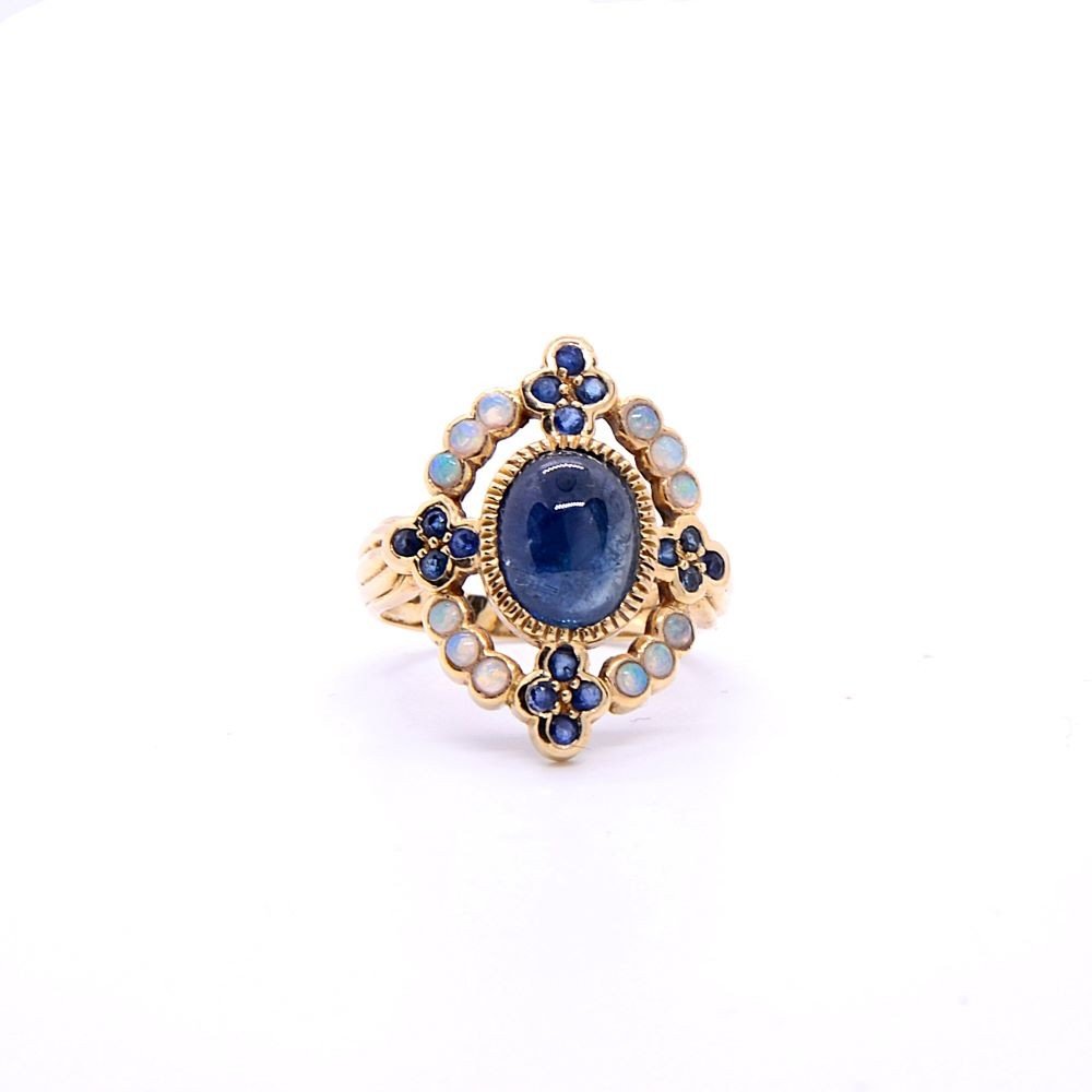 “byzantine” Sapphire Cabochon Ring, 18k Yellow Gold-photo-4