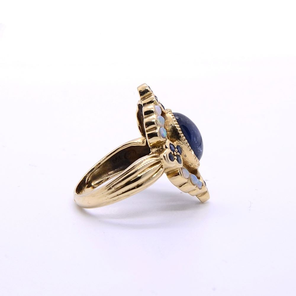 “byzantine” Sapphire Cabochon Ring, 18k Yellow Gold-photo-3