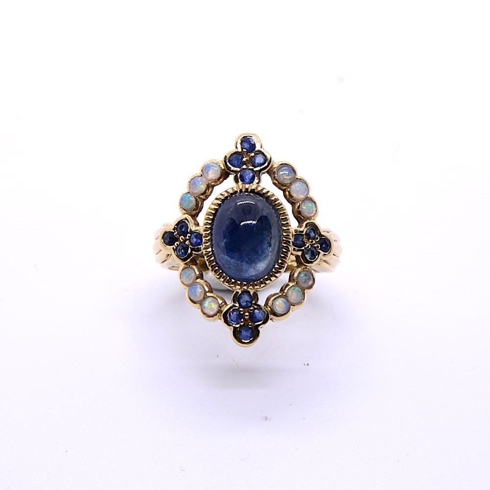 “byzantine” Sapphire Cabochon Ring, 18k Yellow Gold