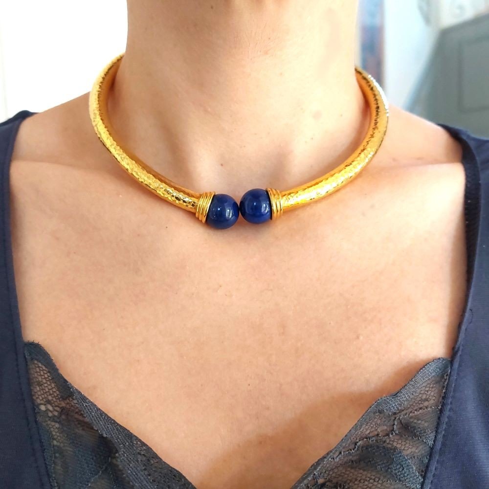 Collier Ras De Cou « Santorin » Or 18k Et Lapis-lazuli-photo-2