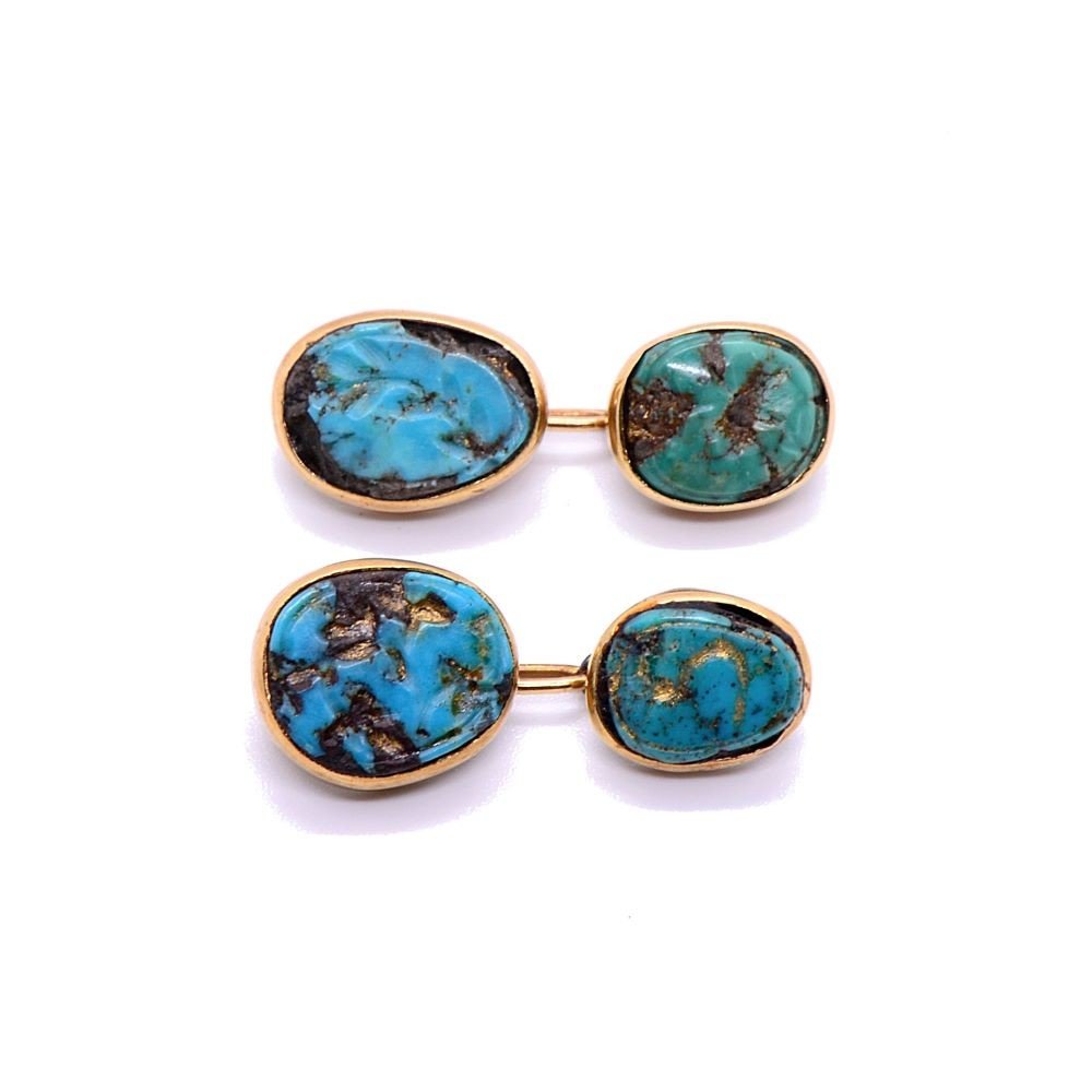 Boutons De Manchette Turquoise Et Or 18k