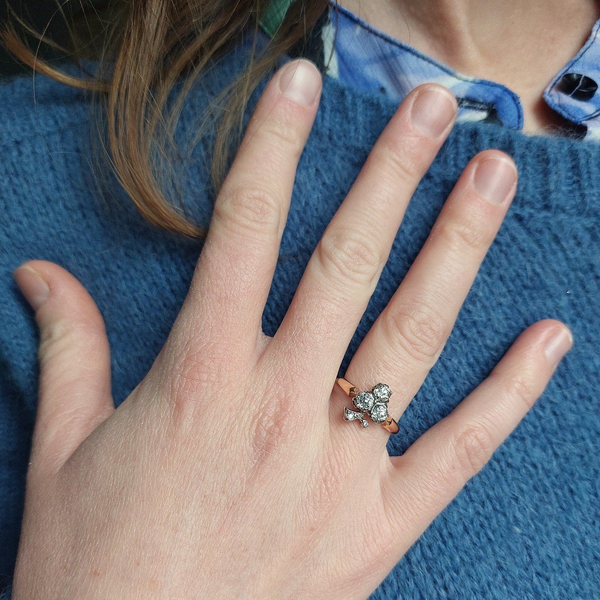 Bague Victorienne « Trèfle », Or Et Diamants-photo-2