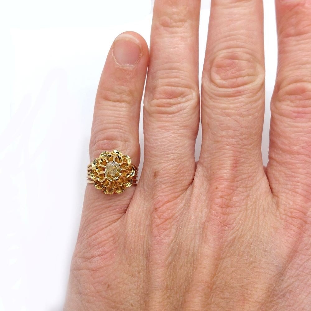 Napoleon III Yellow Diamond “flower” Ring-photo-2