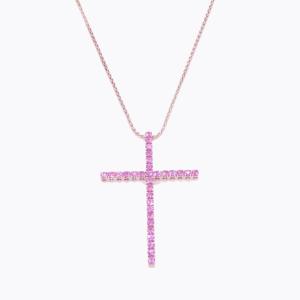 Large “rose” Cross Pendant, Pink Sapphire, 18k Gold