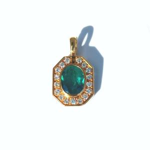 Octagonal Pendant, 4 Cts Emerald And Diamonds 