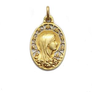 Medaille « vierge Aux Roses », Or 18k