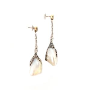 Fine Pearl Drop Earrings “poema” Art Nouveau, Gold, Silver, Diamonds