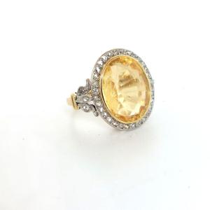 Bague Citrine « Soleil », 19è, Or, Citrine Et Diamants