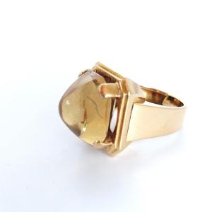 Bague Tank Des Annees 1940, Or Et Citrine Pain De Sucre