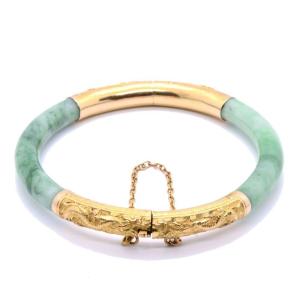 Chinese Gold And Jade Bangle Bracelet