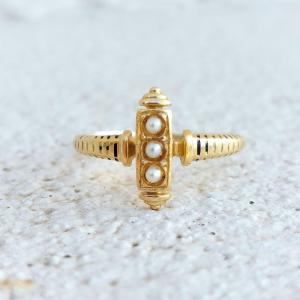 Napoleon III Trilogy Ring, 18k Gold And Pearls