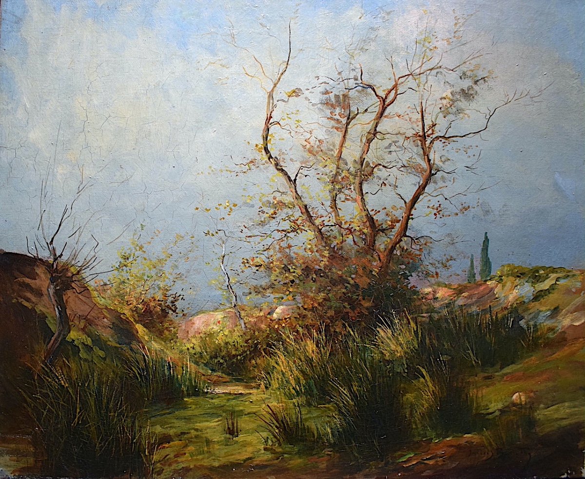 Provence Provençal Impressionist Countryside Landscape Signed To Identify XX Rt671-photo-2