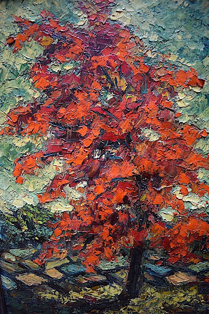 Impressionist Red Tree Fawn Landscape XX Unsigned Rt689-photo-3