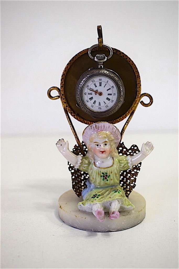 Brass Porcelain Watch Holder Figurine Girl Silver Watch XIX Ref464-photo-4