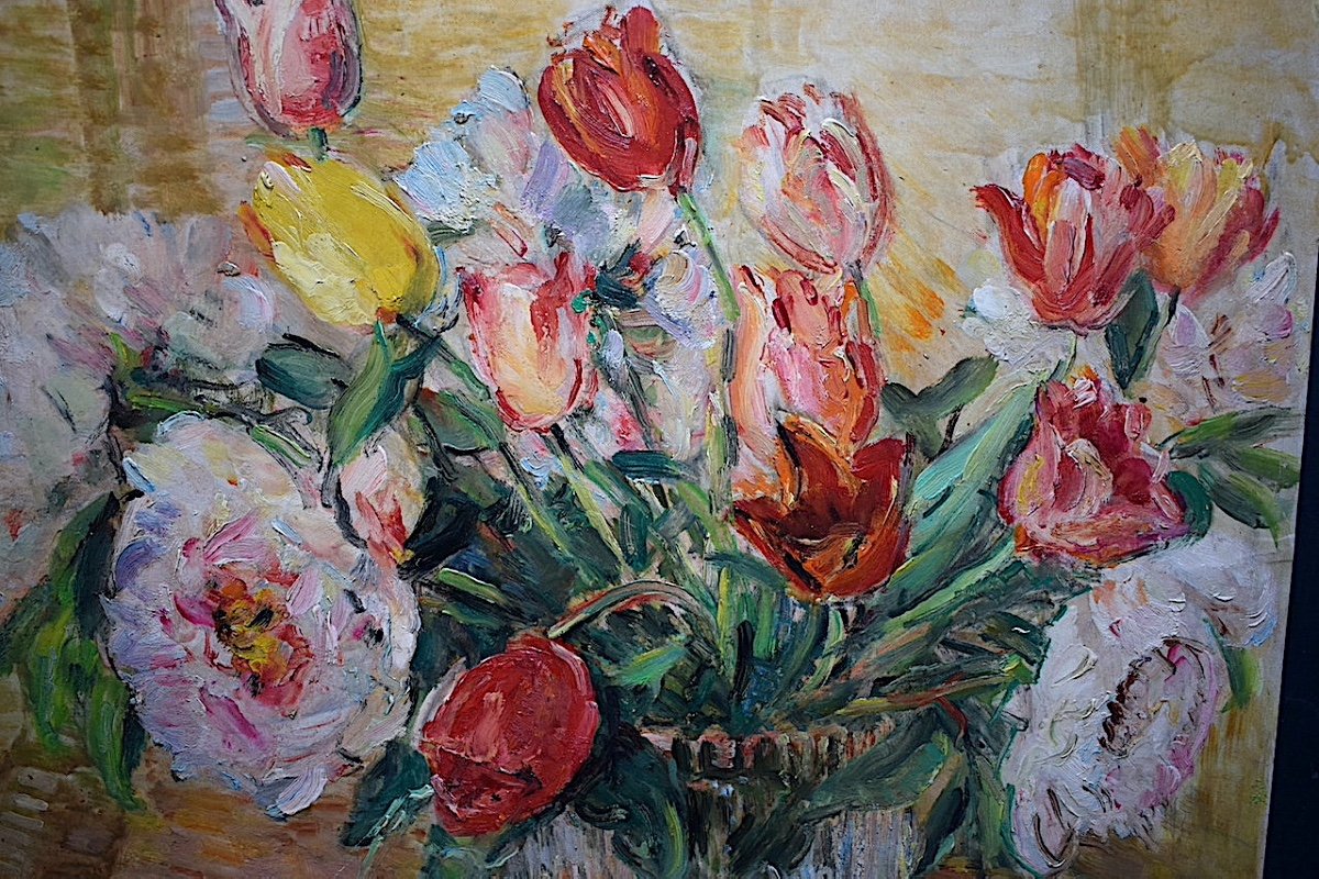 A FOUGERON Nature Morte Fleurs Tulipes pivoines Impressionniste Signé  XX RT707-photo-3