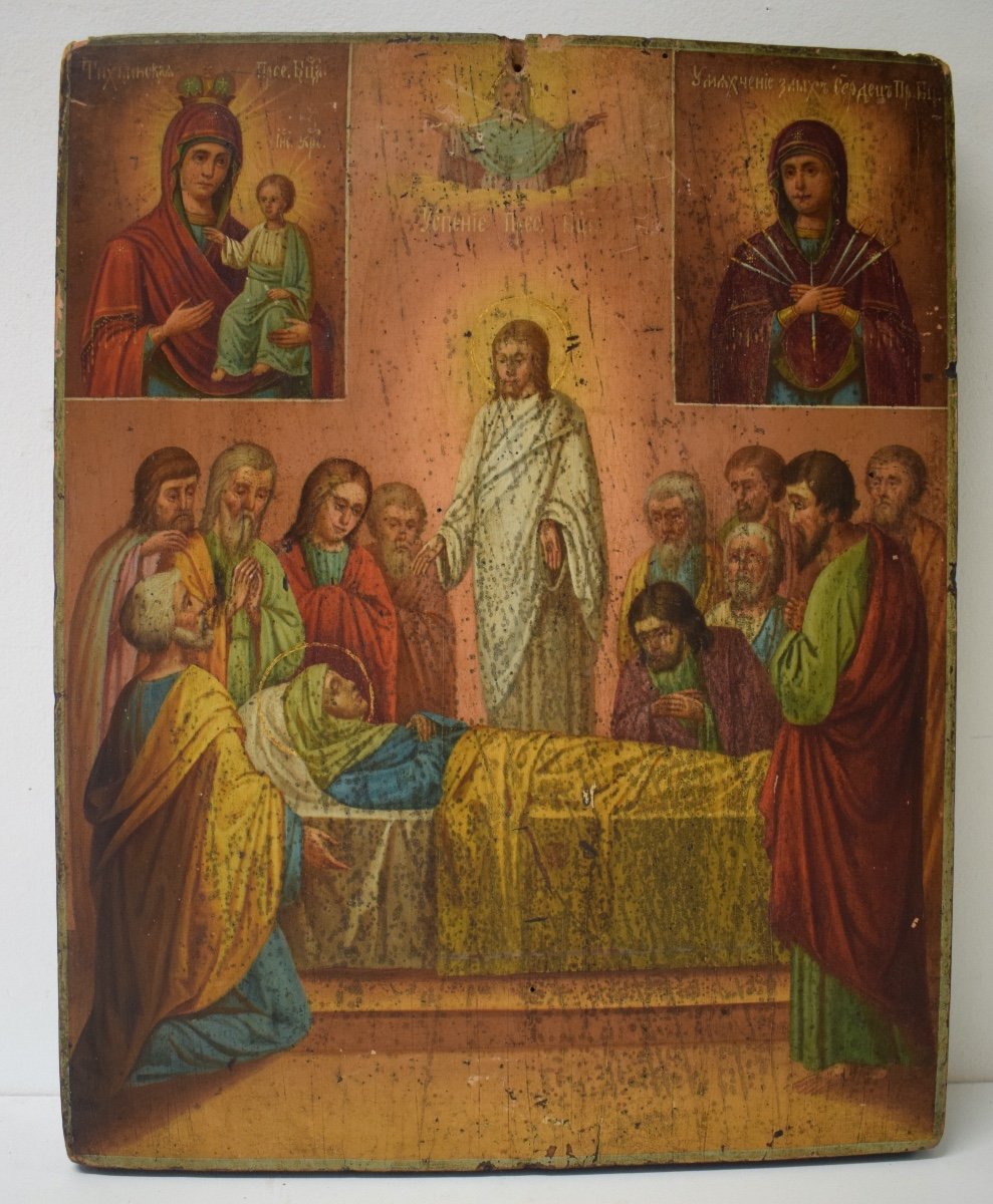 Ic&ocirc;ne Orthodoxe Russe La Dormition De La Vierge Christ XIX &egrave;me Ref495