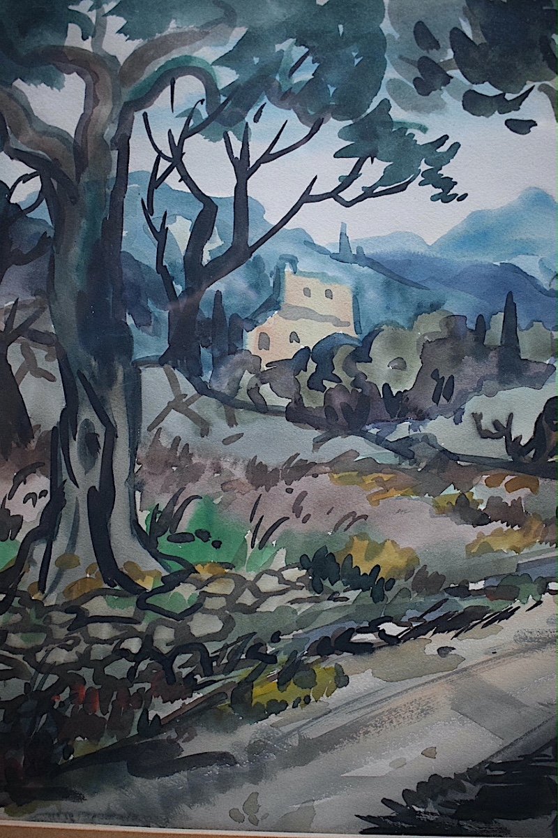 AUGUSTE CLERGÉ Avignon Route De Dève Provence Aquarelle Signé 1955   XX Rt732-photo-3