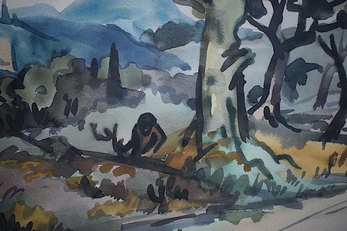 AUGUSTE CLERGÉ Avignon Route De Dève Provence Aquarelle Signé 1955   XX Rt732-photo-1