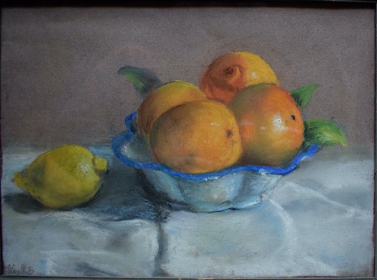 ELISE KAPILLOT Coupe d'Oranges et Citron Nature Morte aux Fruits Pastel  XX RT744-photo-3