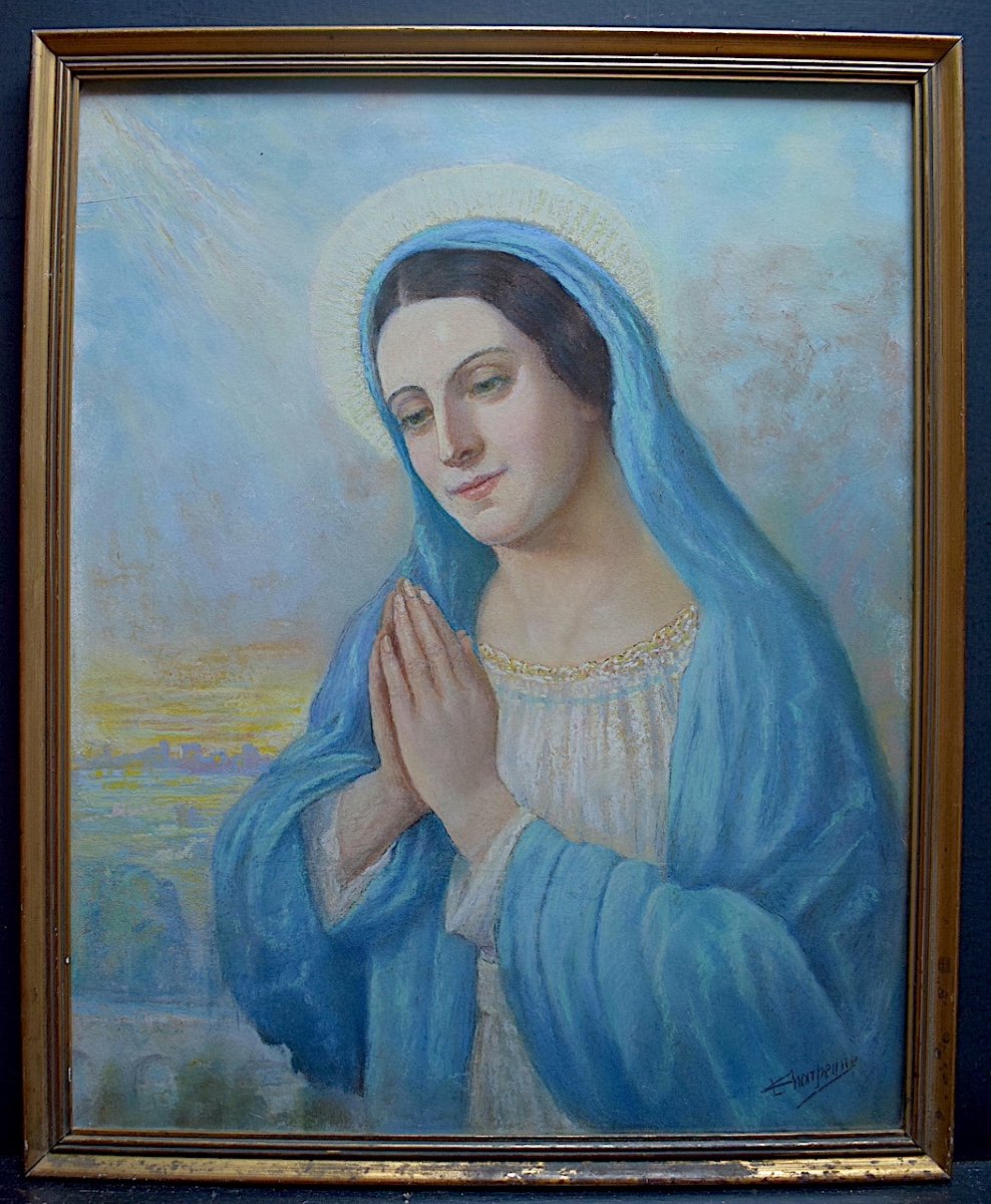 Louis émile Charpenne Pastel Virgin In Prayer Religious Portrait XIX XX Signed Rt771-photo-3