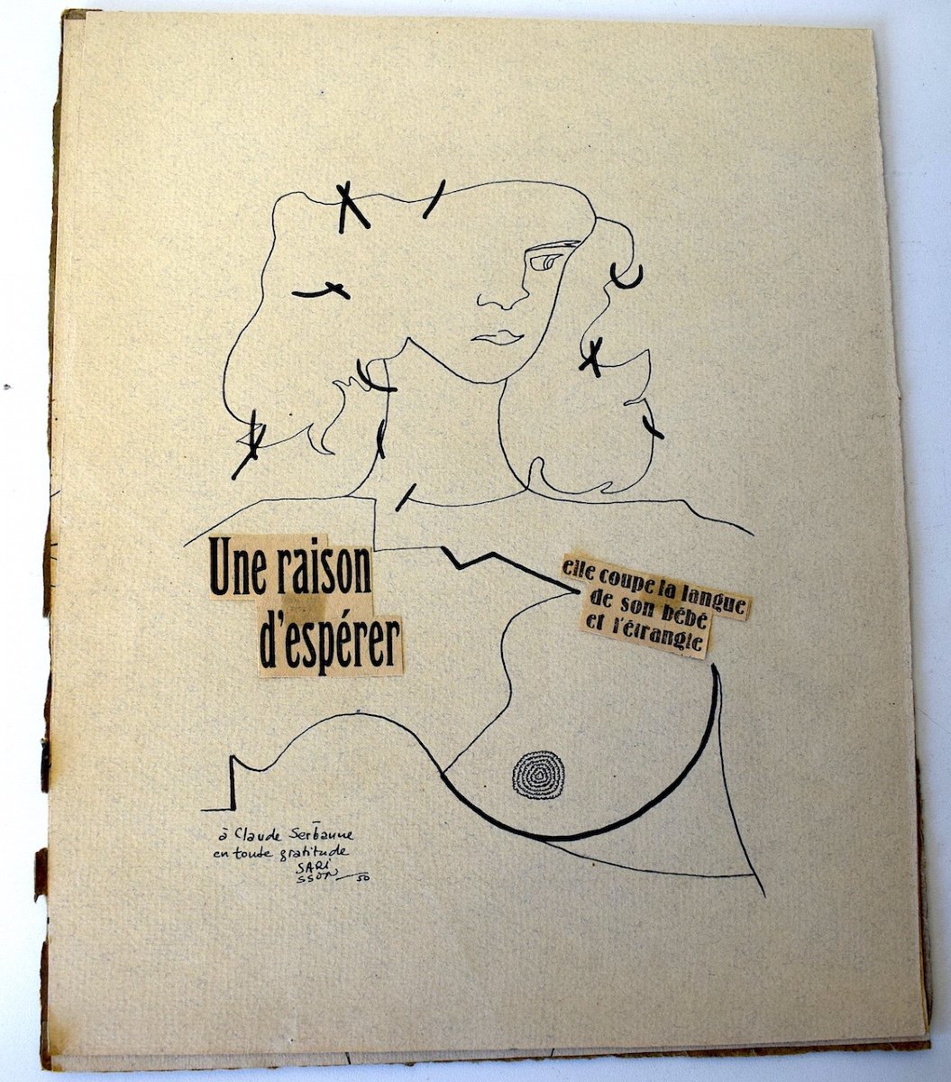 Paul Sarisson Dadaïsme Surréaliste Dessin Encre Collage Dada Serbanne 1950 Ref520 -photo-2