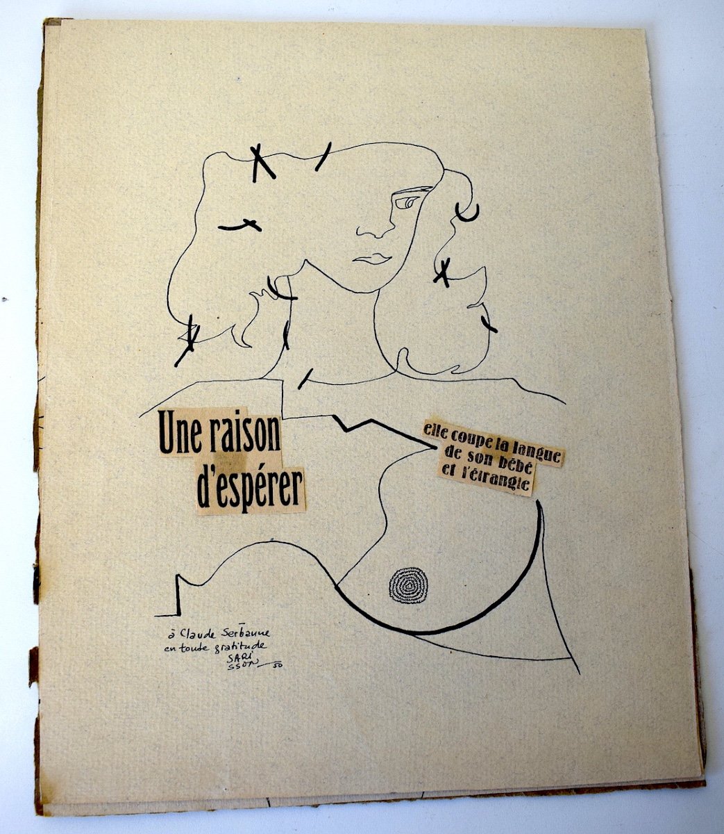 Paul Sarisson Dadaïsme Surréaliste Dessin Encre Collage Dada Serbanne 1950 Ref520 -photo-7