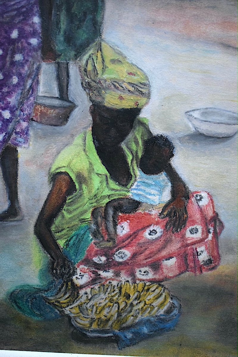 C DREYSSE Pastel &agrave; l&#039; Huile Africaniste Village Africain Sc&egrave;ne de Genre XX RT803-photo-1