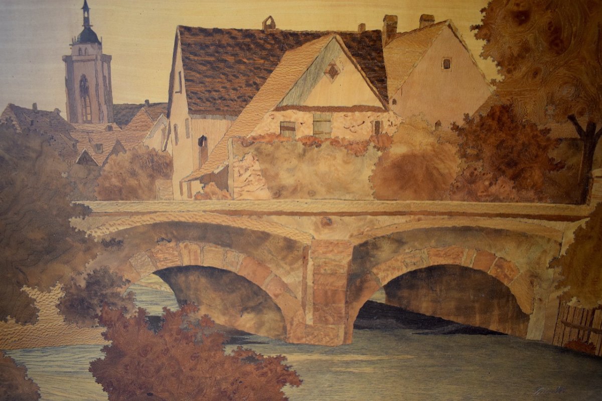 Marquetry Signed Spindler City Colmar Alsace XX Ref529-photo-2