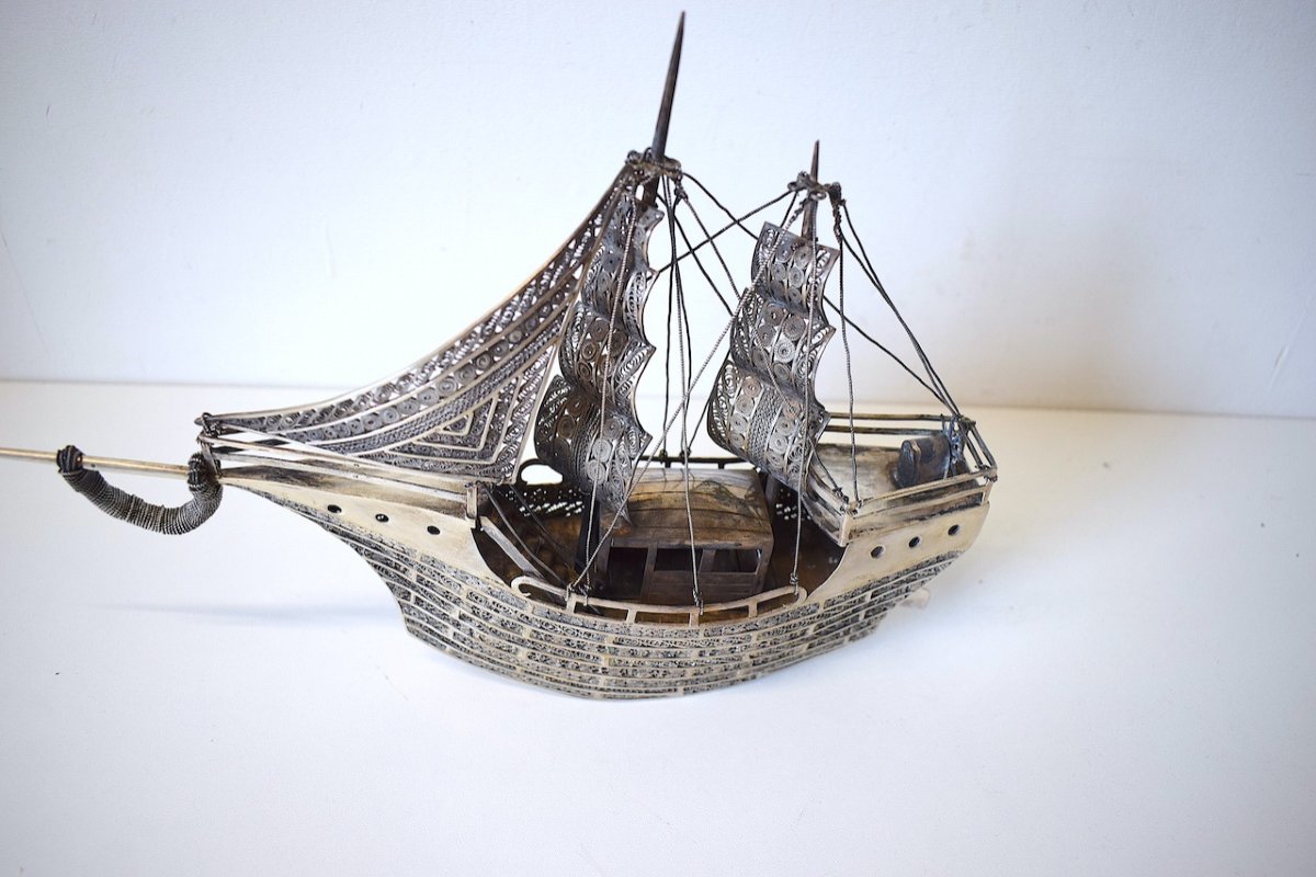 Object Of Showcase Boat Sterling Silver XX In Filigree Or Filigree Sylver Orientalist Ref536-photo-4