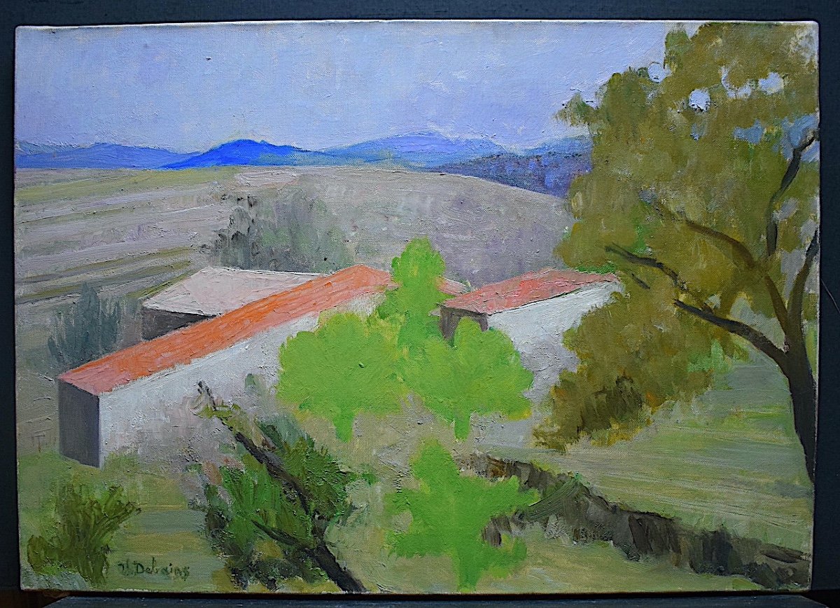 THÉRÈSE DEBAINS Post Impressionniste Paysage Signé XX RT813