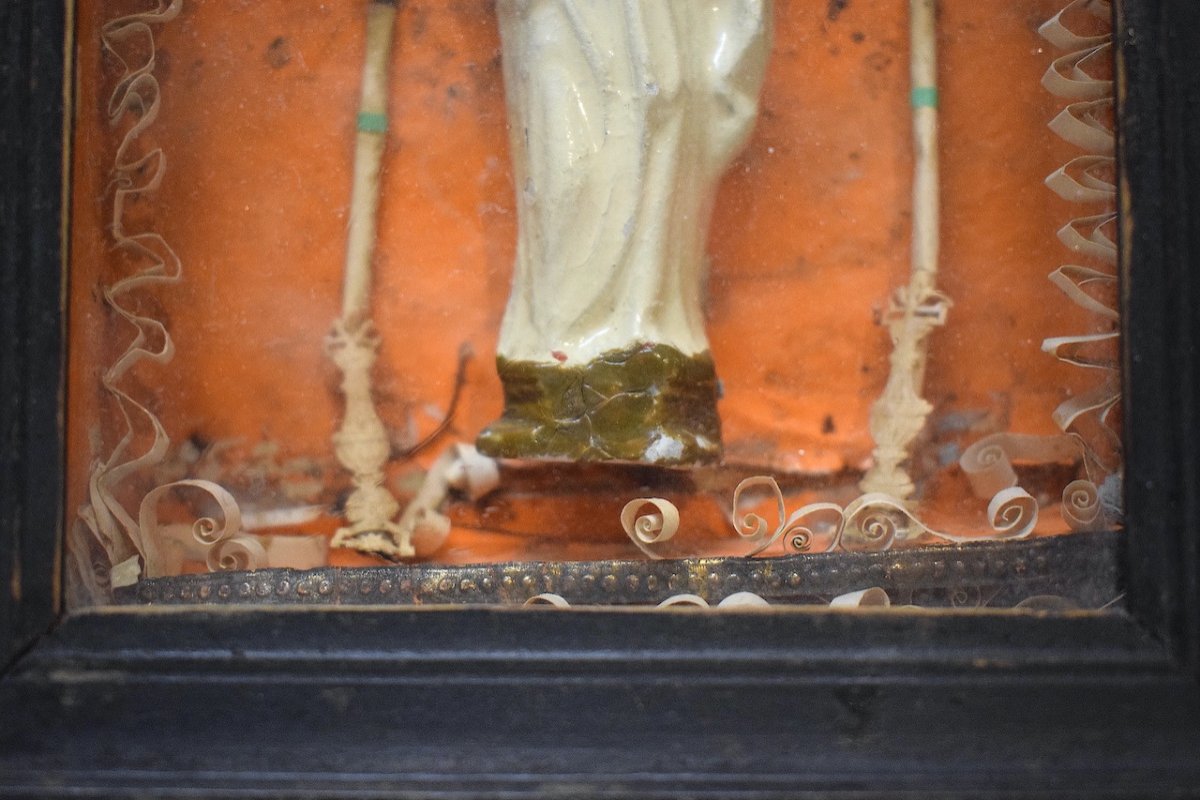 Ex Voto Reliquaire Vierge à l'Enfant Terre Cuite Peinte Art Populaire Religieux XVIII Ref540-photo-2