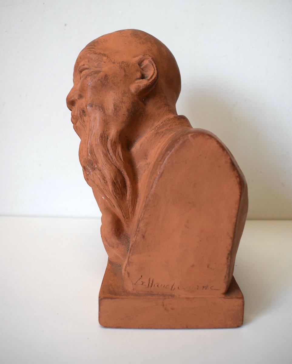 Gaston Hauchecorne Terracotta Bust Of Smiling Chinese Scholar With Long Beard Ref541-photo-2