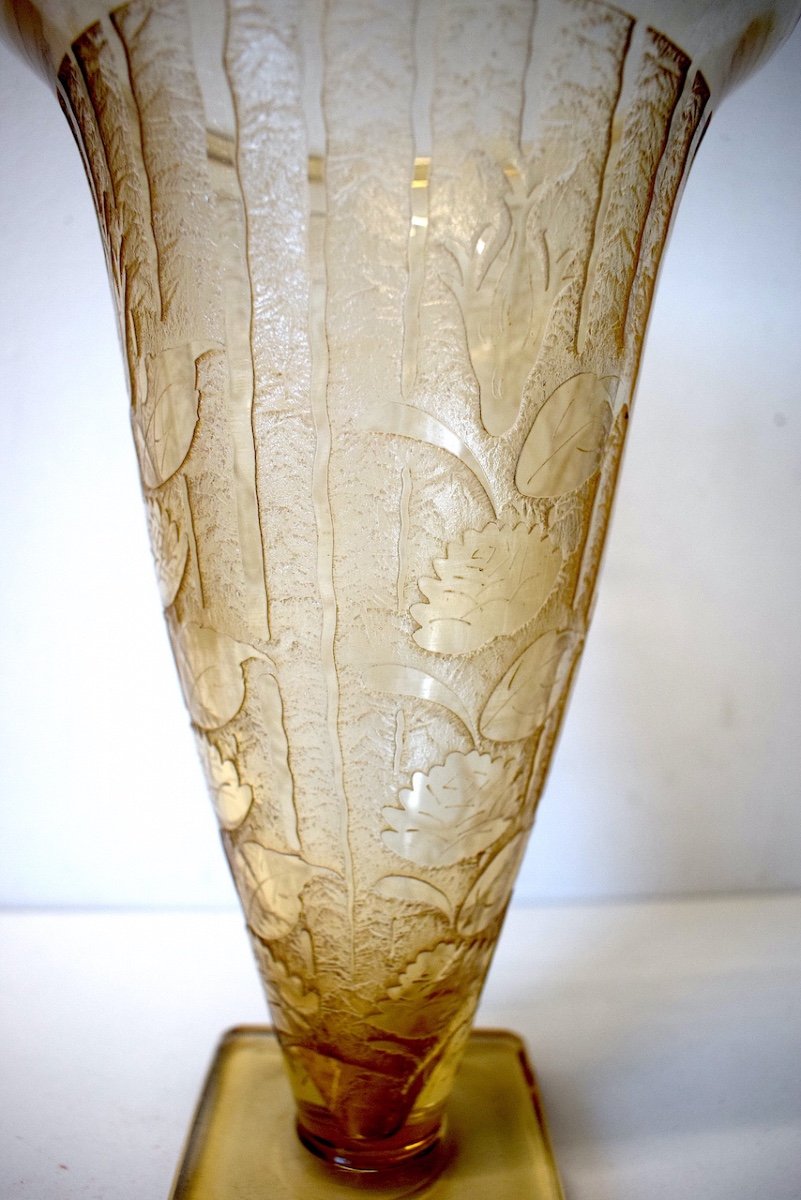 Art Deco Vase Signed Veramé Art Glassware From Metz Lorrain Art Meisenthal Circa 1925 Ref504-photo-1