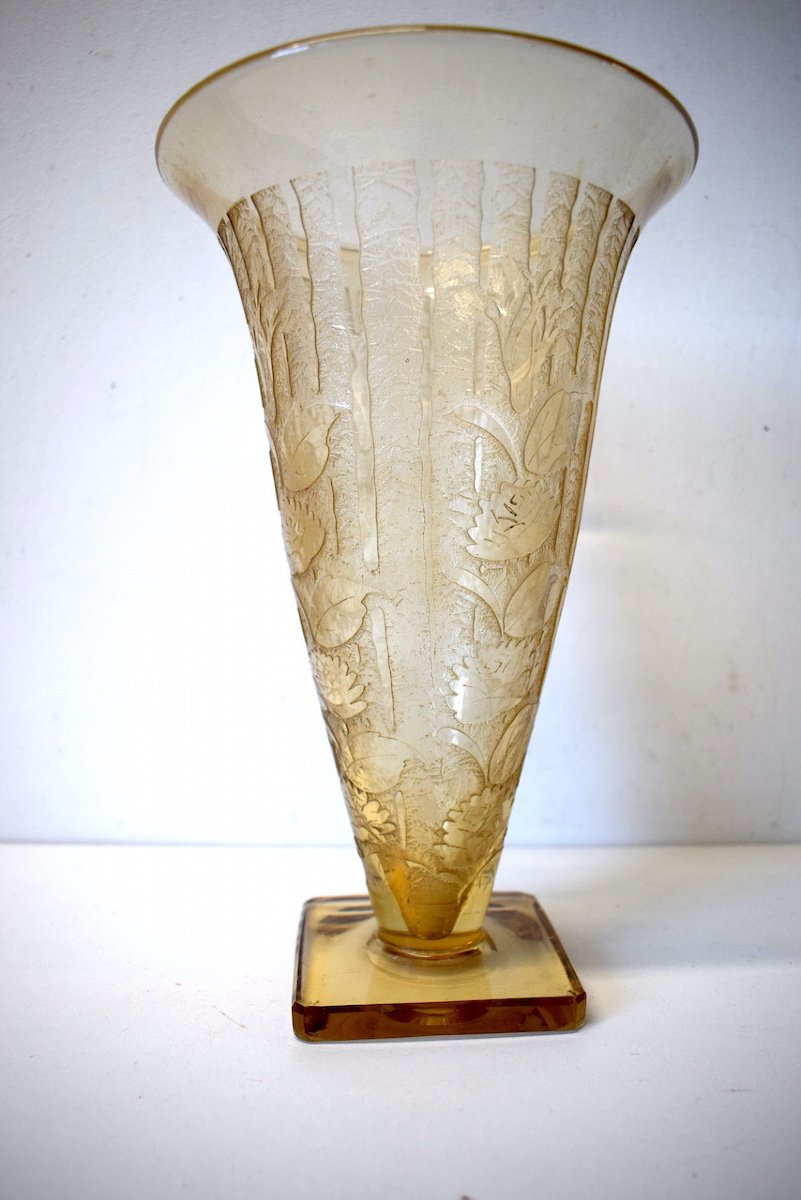 Art Deco Vase Signed Veramé Art Glassware From Metz Lorrain Art Meisenthal Circa 1925 Ref504-photo-3