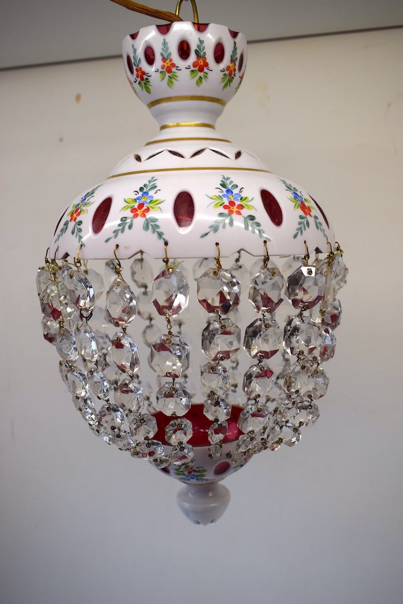 Chandelier Lantern Ceiling Lamp Overlay Opaline Glass And Bohemian Pendants Ref517-photo-2