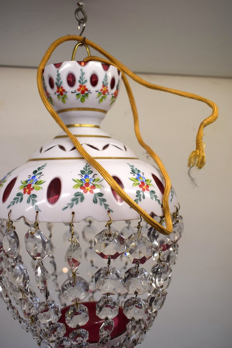 Chandelier Lantern Ceiling Lamp Overlay Opaline Glass And Bohemian Pendants Ref517-photo-8