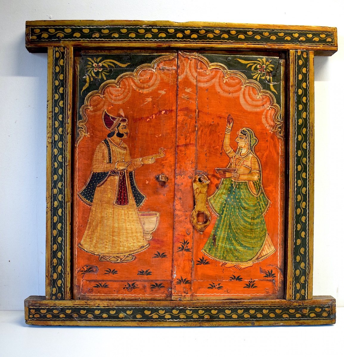 Rama And Sitâ India Rajasthan Polychrome Painted Wood Trompe l'Oeil Window Cupboard Ref522-photo-2