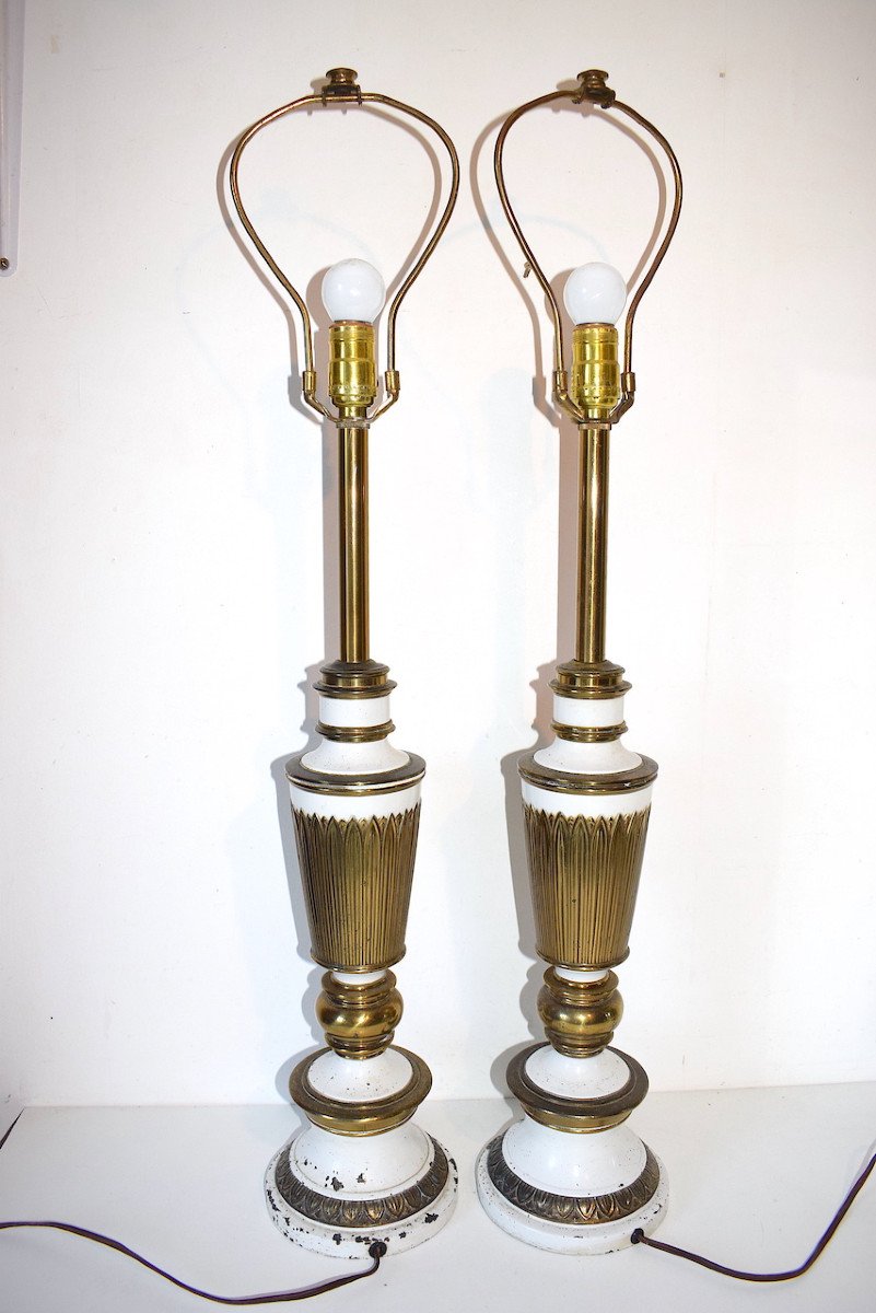 Imposing Pair Of Lamps From The Maison Stieffl Usa Circa 1950 Decor Of Palmettes Ref531-photo-3