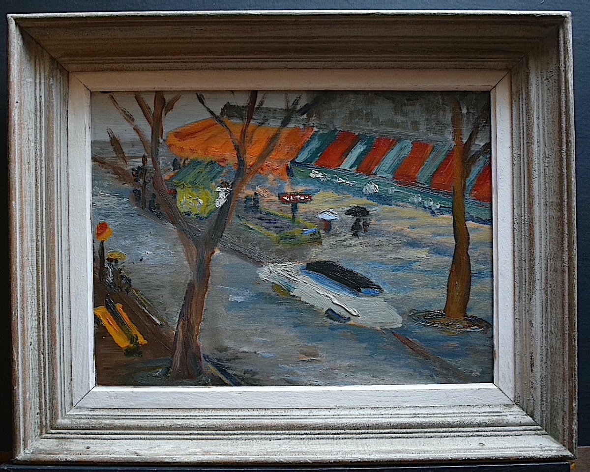 Street Scene In The Rain Car Post Impressionist XX 50s Rt862