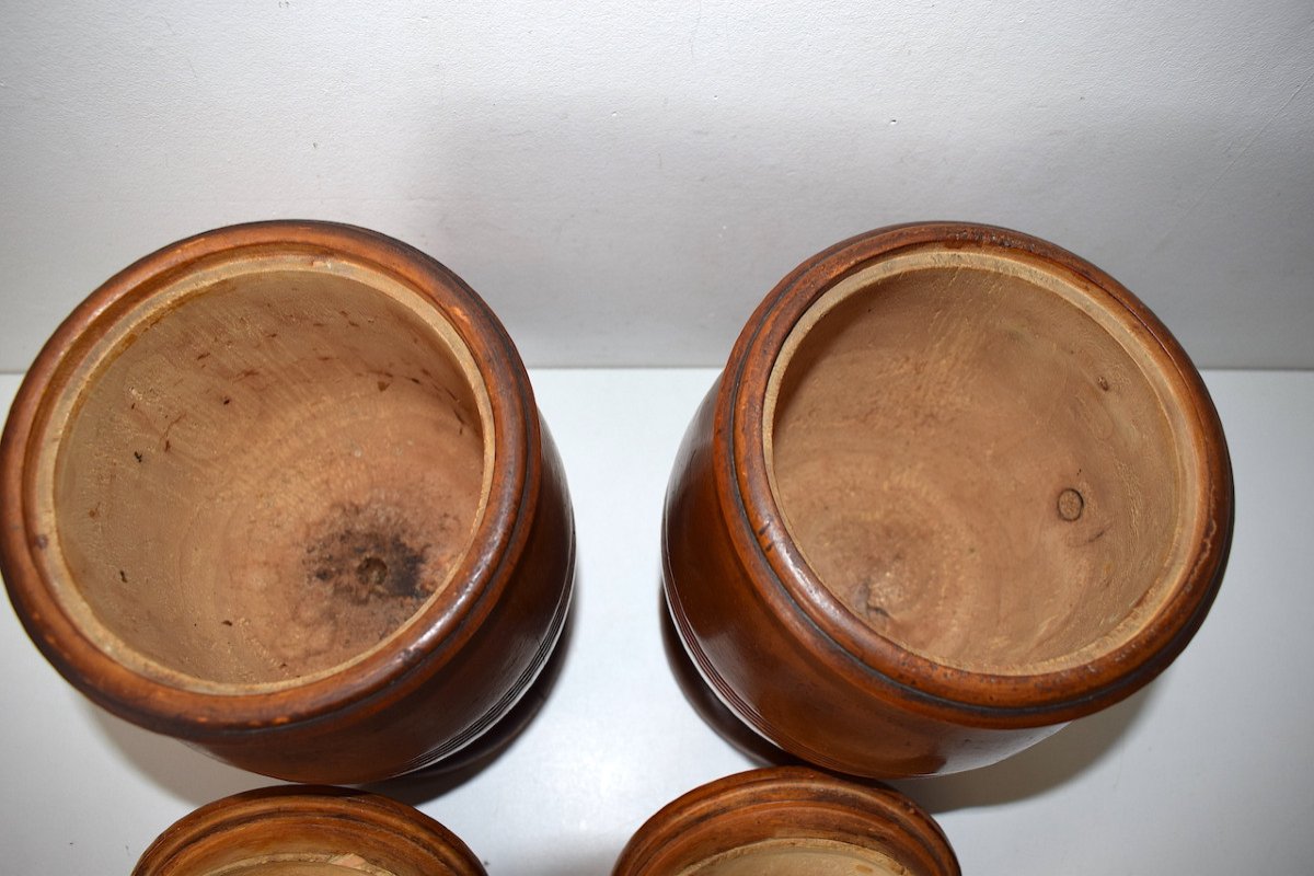 Pair Of Covered Pots In Carved Turned Wood Pharmacy Herbalist Kitchen Ref560-photo-3