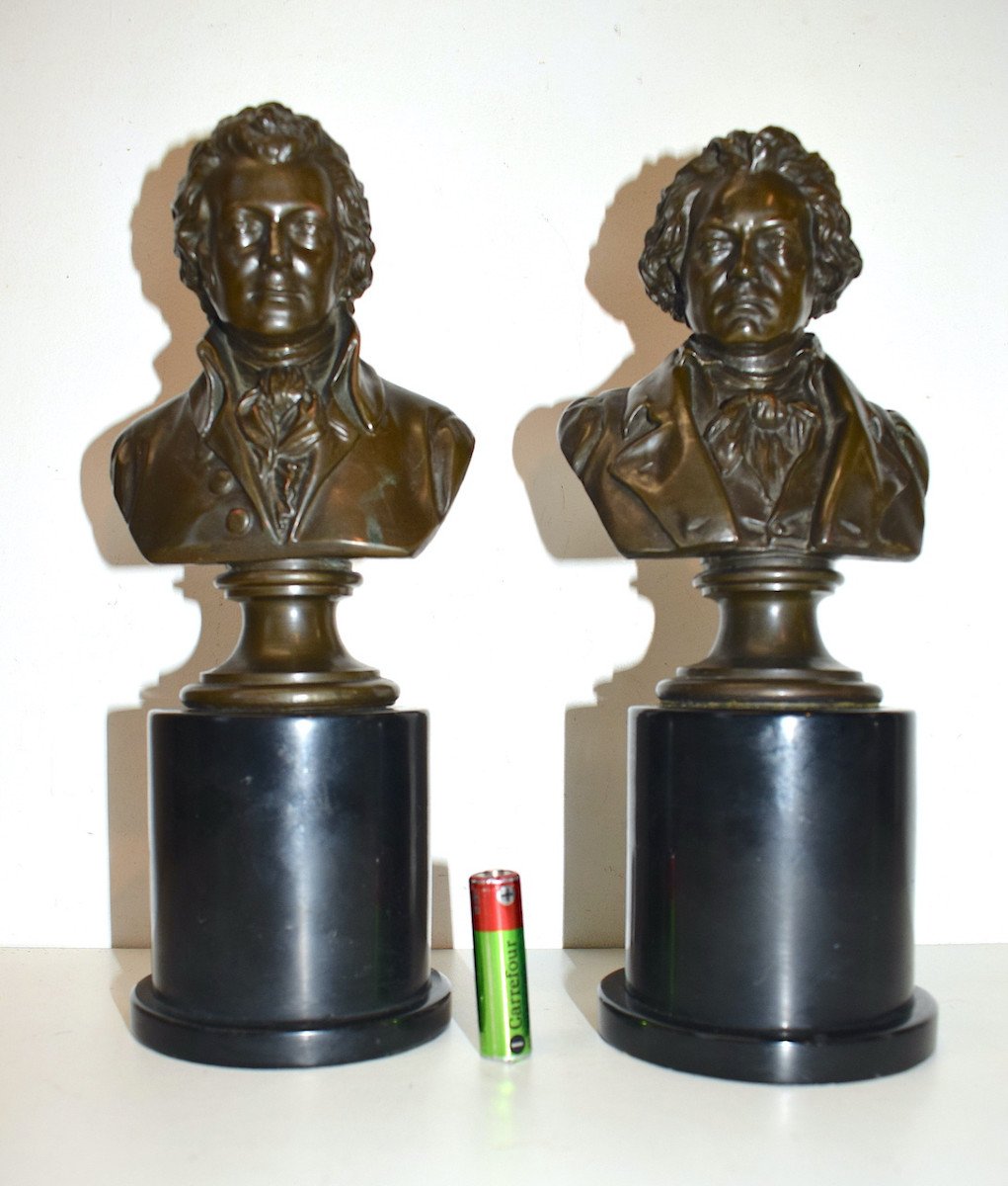 Pair Of Painted Metal Busts Mozart And Beethoven Classical Music Musician Ref570-photo-6