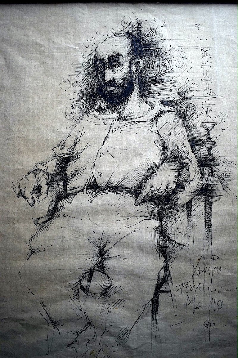 Louis Pons Drawing Ink And Pen Portrait Of Lucien Henry 1955 Forcalquier Rt879-photo-3