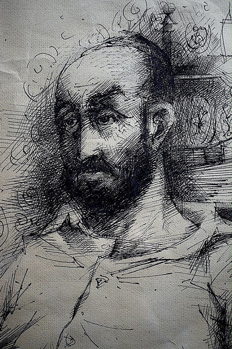 Louis Pons Drawing Ink And Pen Portrait Of Lucien Henry 1955 Forcalquier Rt879-photo-1