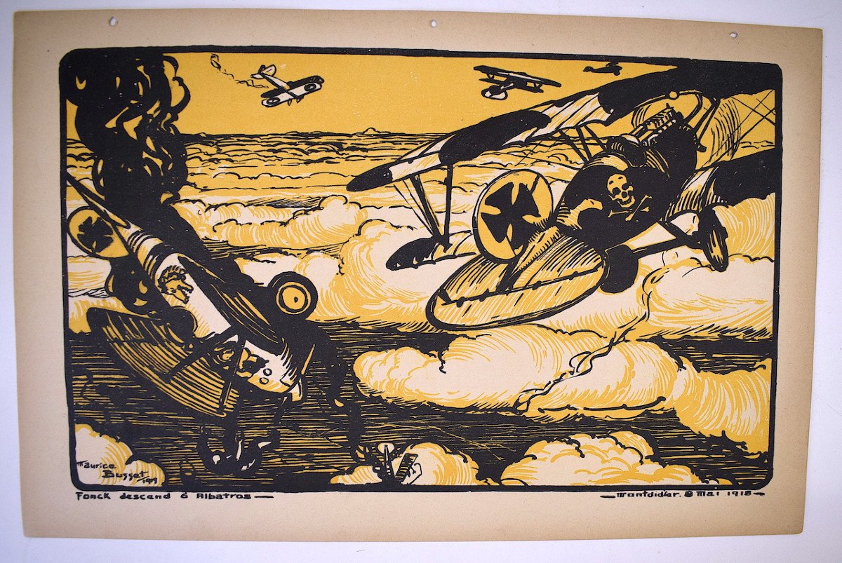 Print Maurice Busset Poster Lithograph Airplane Military Aviation War 1914 1918 Ref578-photo-2