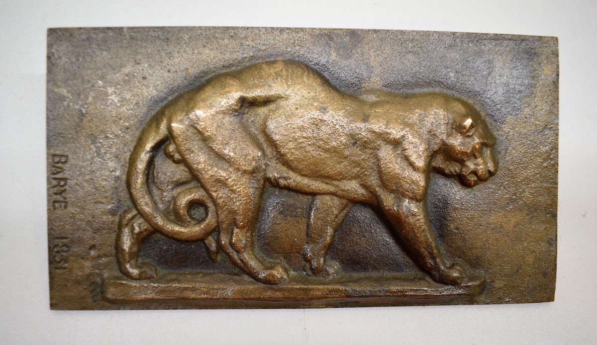 Antoine-louis Barye Bas Relief Plaque Bronze Animalier  L&eacute;opard Marchant XIX 1831 Ref580 
