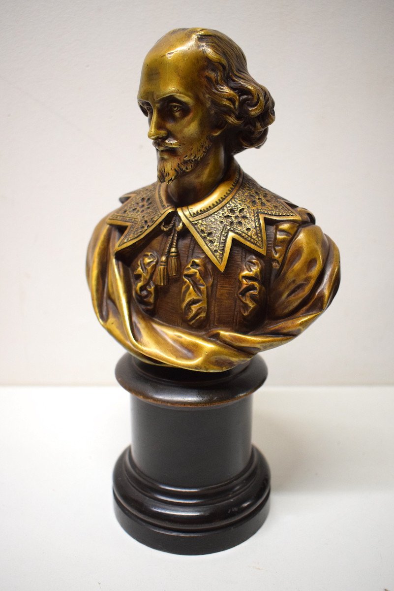 William Shakespeare Bust Gilt Bronze Old Gold Theater Playwright Poet Actor Ref586