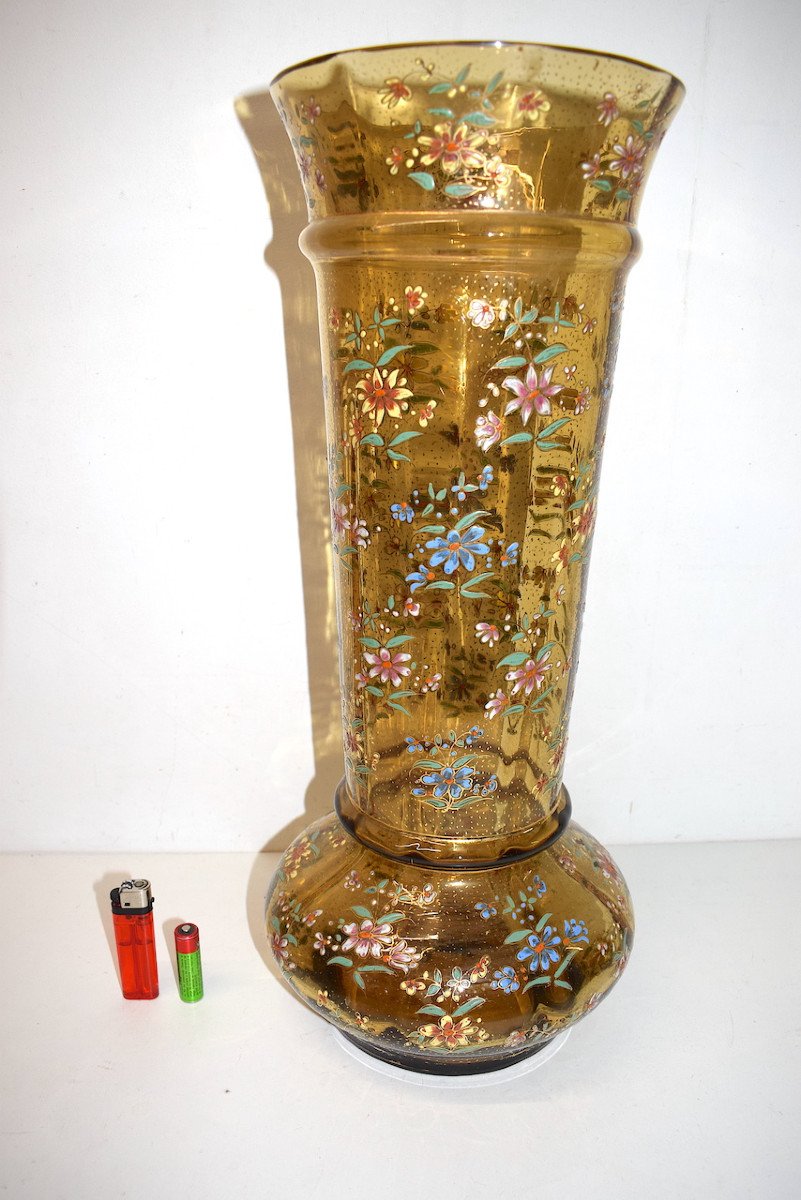 Large Enameled Vase Decorated With Art Nouveau Flowers 19th Century Legras Gallé Style Ref587-photo-3