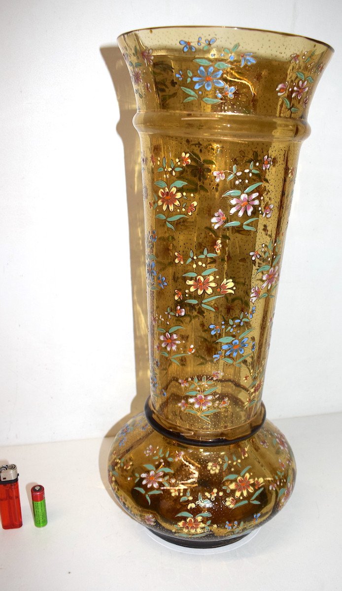 Large Enameled Vase Decorated With Art Nouveau Flowers 19th Century Legras Gallé Style Ref587-photo-3