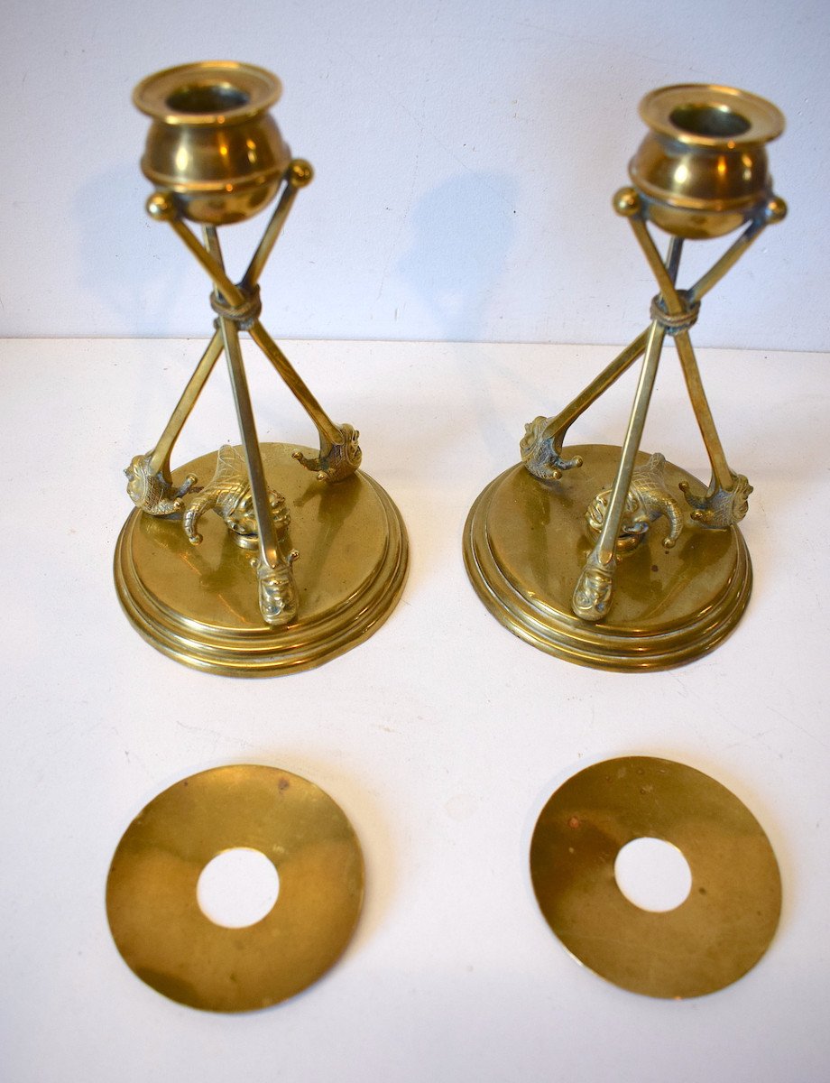 Pair Of Table Candlesticks In Brass And Bronze Jester Or Fou Du Roi Or Jester Art Deco Ref602-photo-2