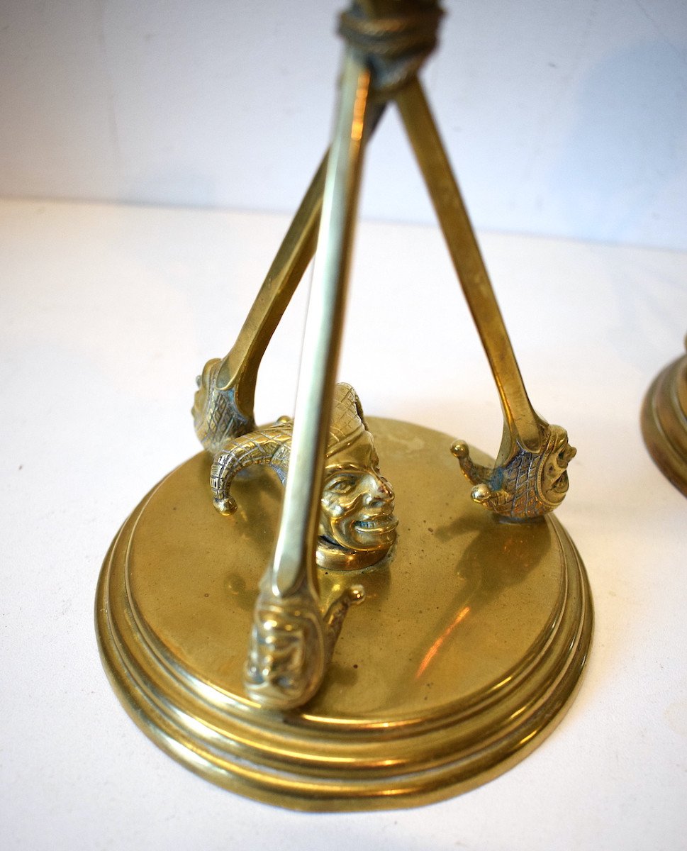 Pair Of Table Candlesticks In Brass And Bronze Jester Or Fou Du Roi Or Jester Art Deco Ref602-photo-7